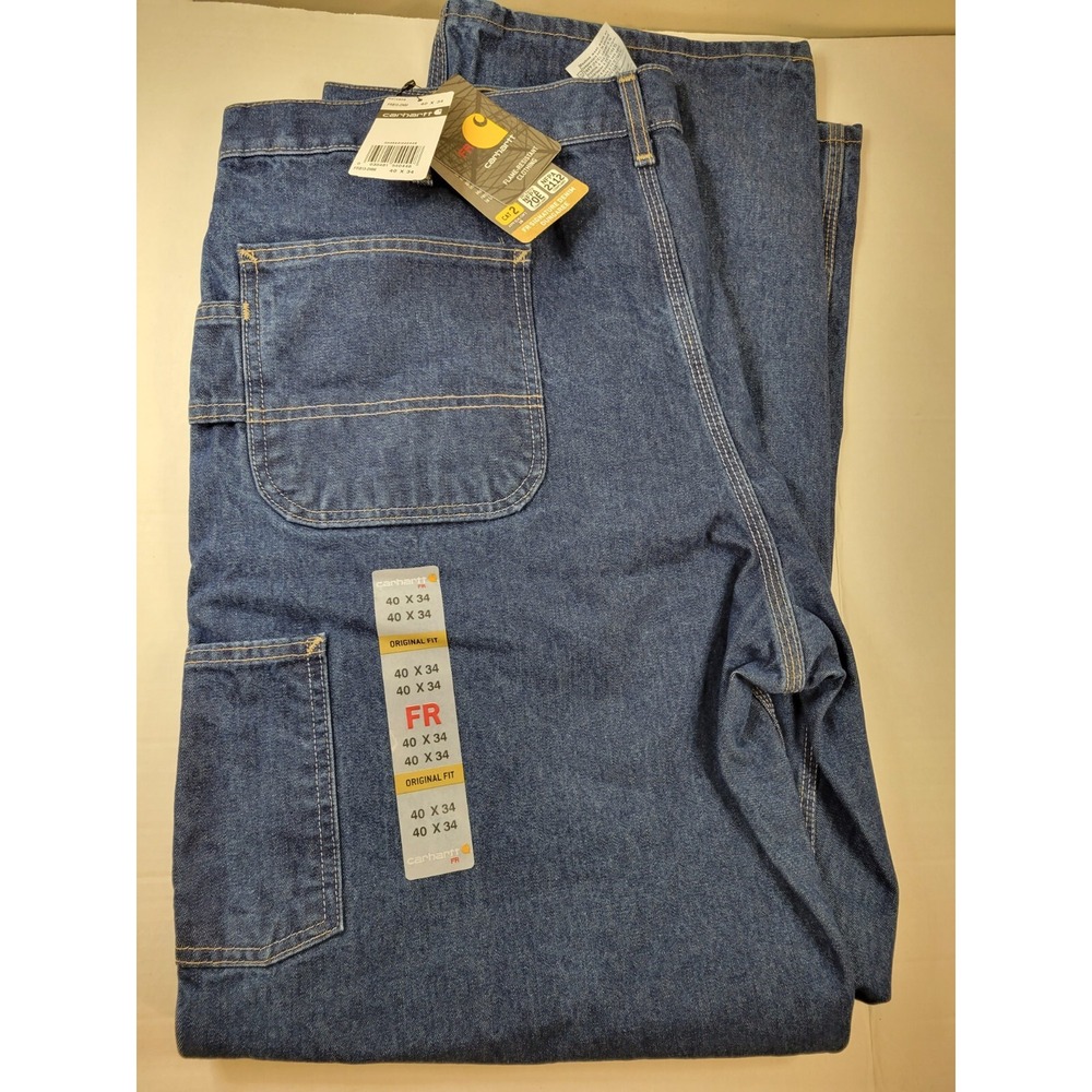 Carhartt FR Signature Denim Dungaree Original Fit Blue Jeans FRB13 Men 40x34 NEW
